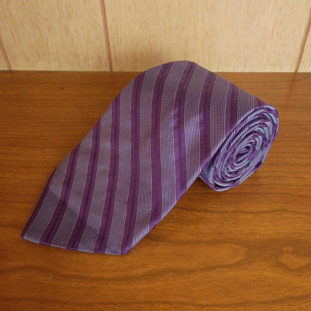 Brooks Brothers Makers 3.5" Silk Striped Tie Purple Silver Italy USA Classic